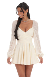 Puff Sleeve Wrap Dress in Cream