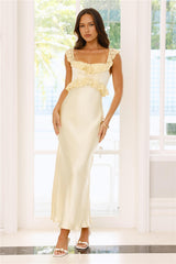 Waltzing In Romance Satin Maxi Dress Yellow